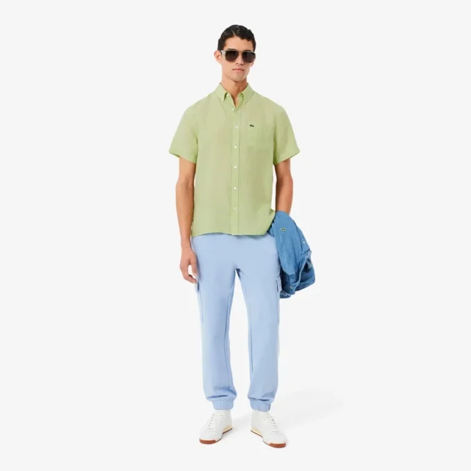 Camisa de linho de manga curta para homem
