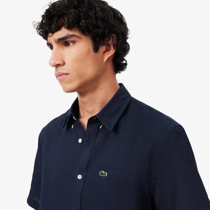 Camisa de linho de manga curta para homem