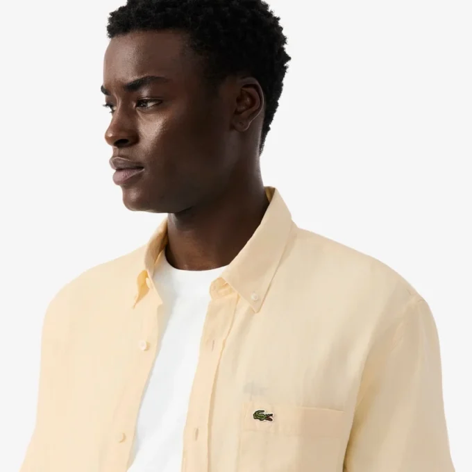 Camisa de linho de manga curta para homem