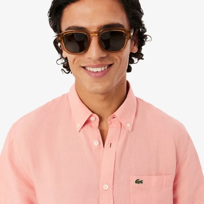 Camisa de linho de manga curta para homem