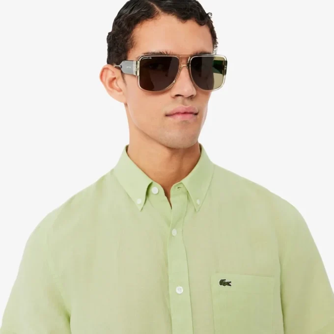 Camisa de linho de manga curta para homem