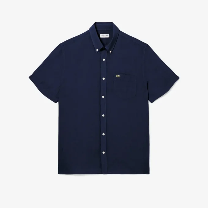Camisa de linho de manga curta para homem