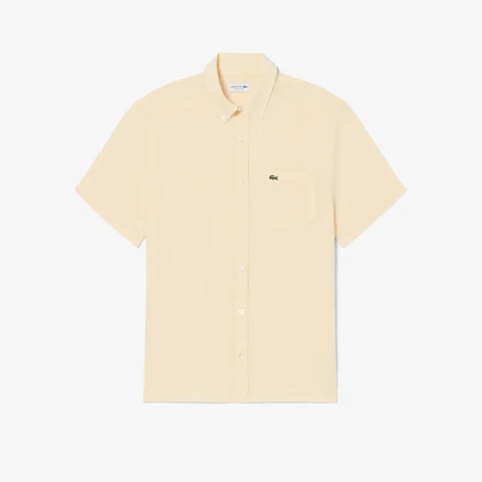 Camisa de linho de manga curta para homem