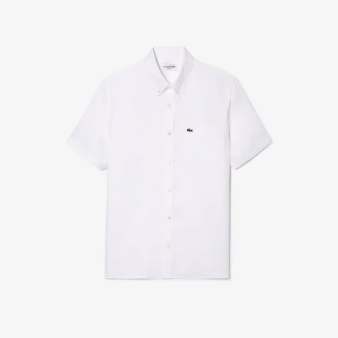 Camisa de linho de manga curta para homem