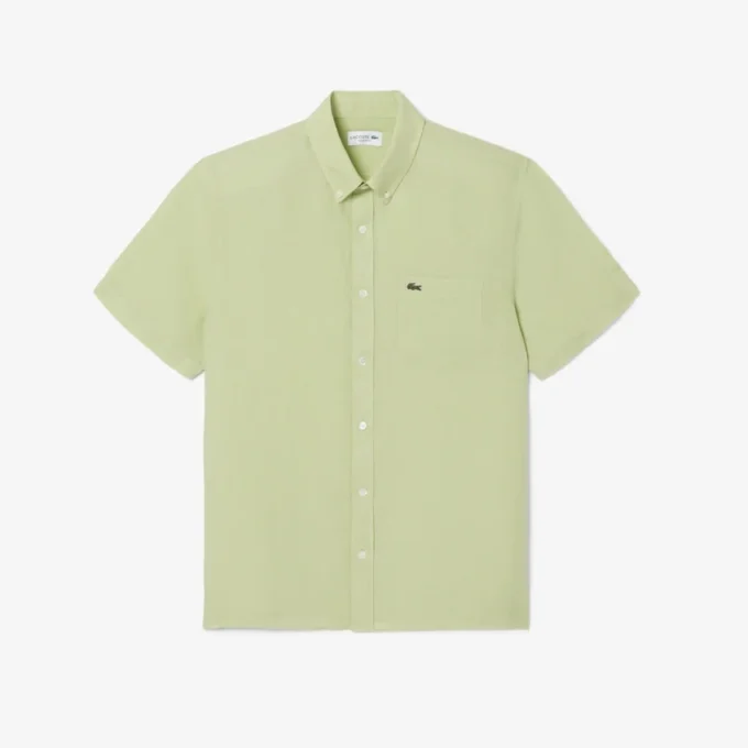 Camisa de linho de manga curta para homem