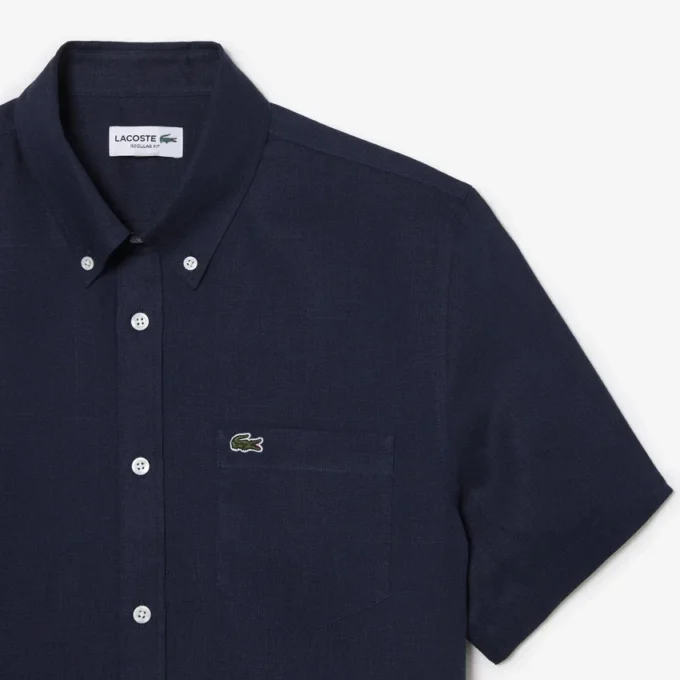 Camisa de linho de manga curta para homem