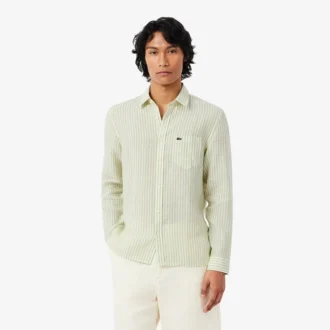 Camisa de linho às riscas de corte regular para homem