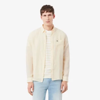 Camisa de linho às riscas de corte regular para homem