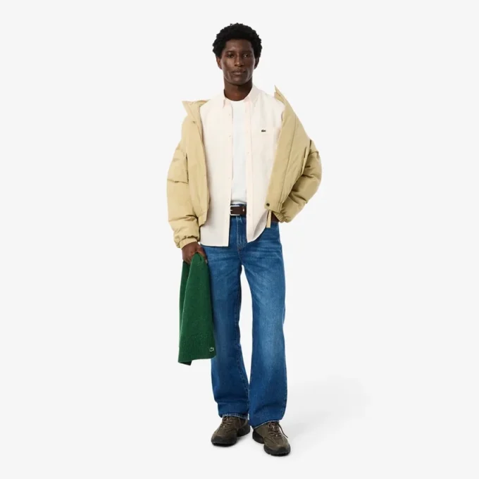 Camisa de linho às riscas de corte regular para homem