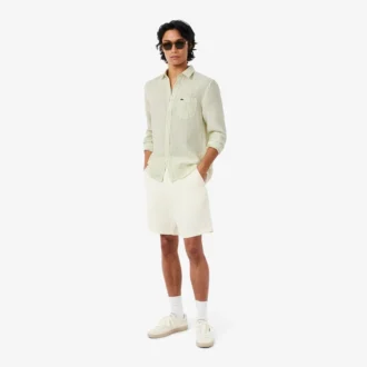 Camisa de linho às riscas de corte regular para homem