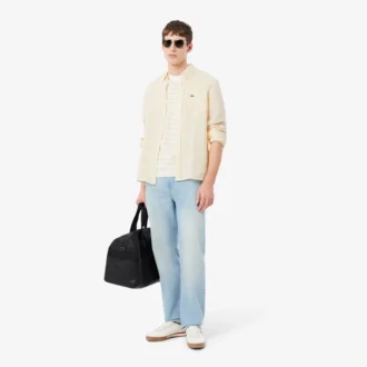 Camisa de linho às riscas de corte regular para homem