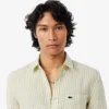 Camisa de linho às riscas de corte regular para homem