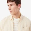 Camisa de linho às riscas de corte regular para homem