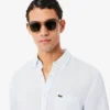 Camisa de linho às riscas de corte regular para homem