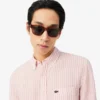 Camisa de linho às riscas de corte regular para homem