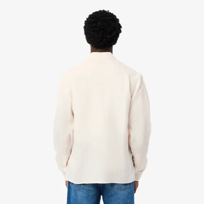 Camisa de linho às riscas de corte regular para homem