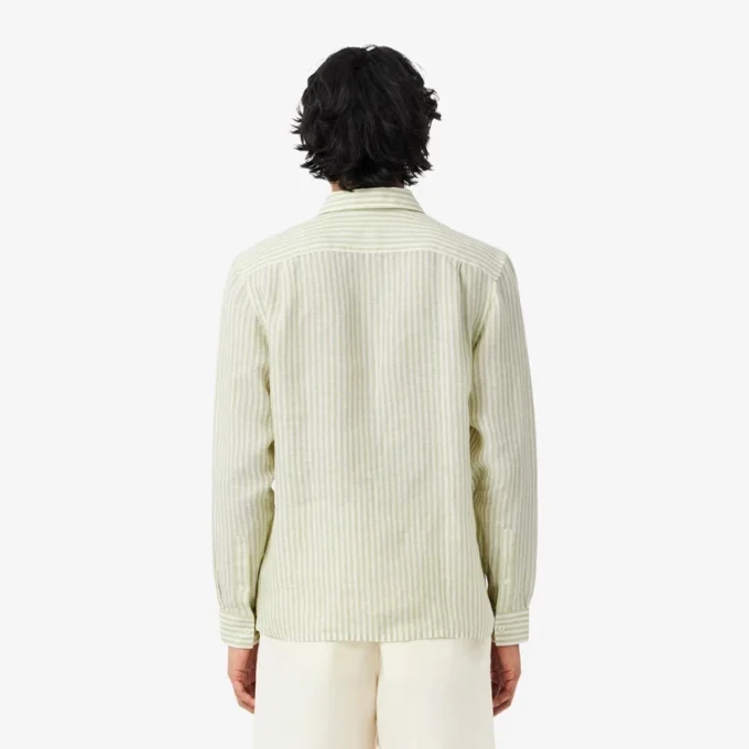 Camisa de linho às riscas de corte regular para homem