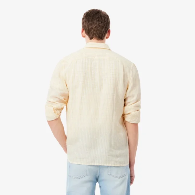 Camisa de linho às riscas de corte regular para homem