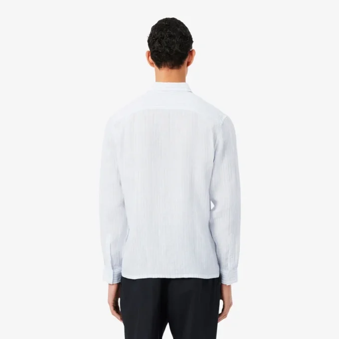 Camisa de linho às riscas de corte regular para homem