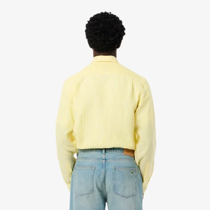 Camisa de linho às riscas de corte regular para homem