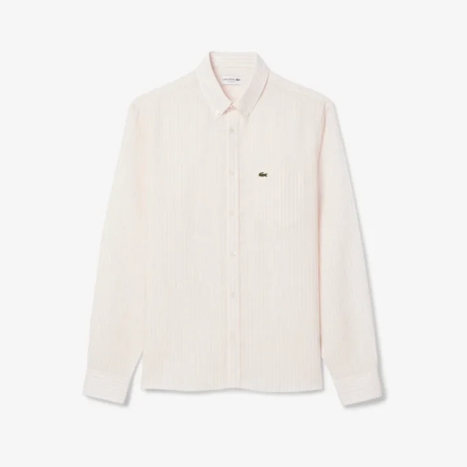 Camisa de linho às riscas de corte regular para homem