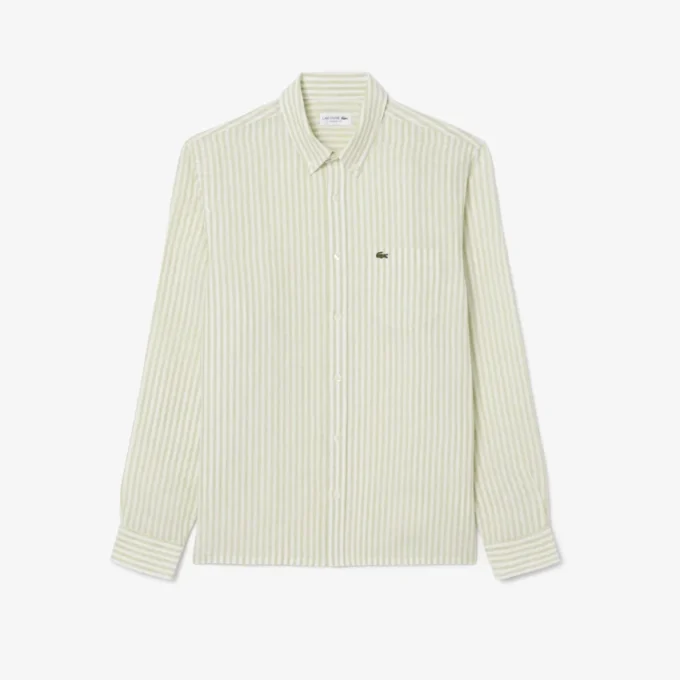 Camisa de linho às riscas de corte regular para homem