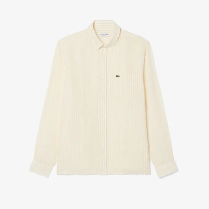 Camisa de linho às riscas de corte regular para homem