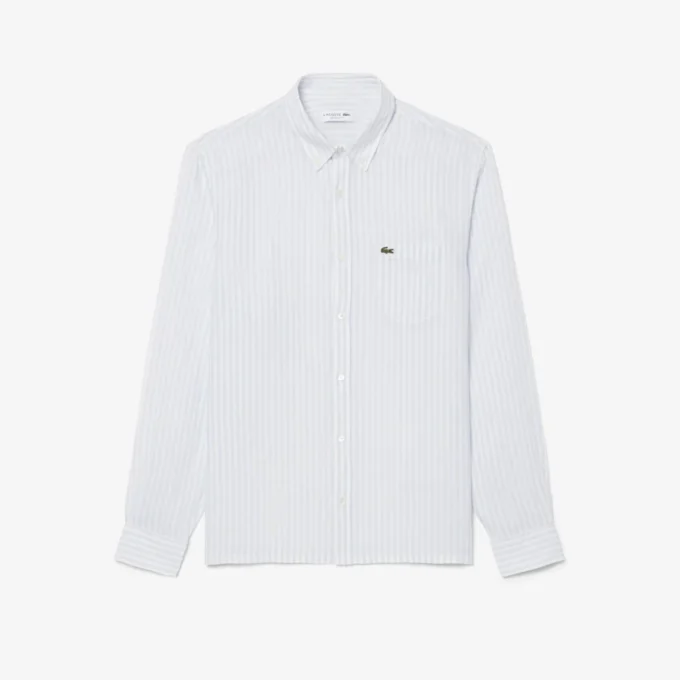 Camisa de linho às riscas de corte regular para homem