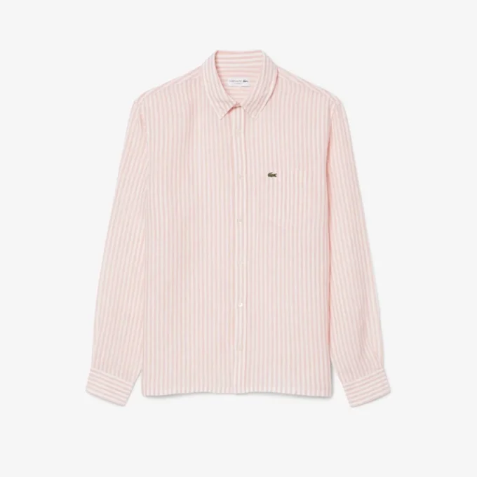 Camisa de linho às riscas de corte regular para homem
