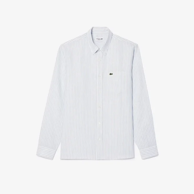 Camisa de linho às riscas de corte regular para homem