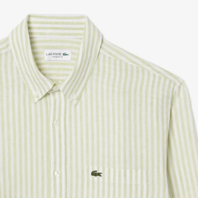 Camisa de linho às riscas de corte regular para homem