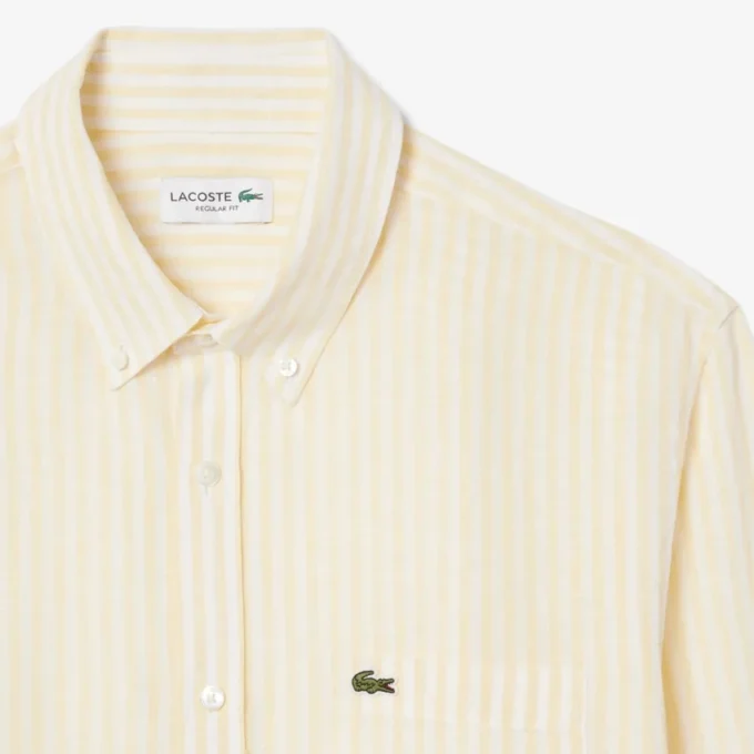 Camisa de linho às riscas de corte regular para homem