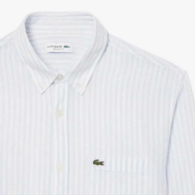 Camisa de linho às riscas de corte regular para homem