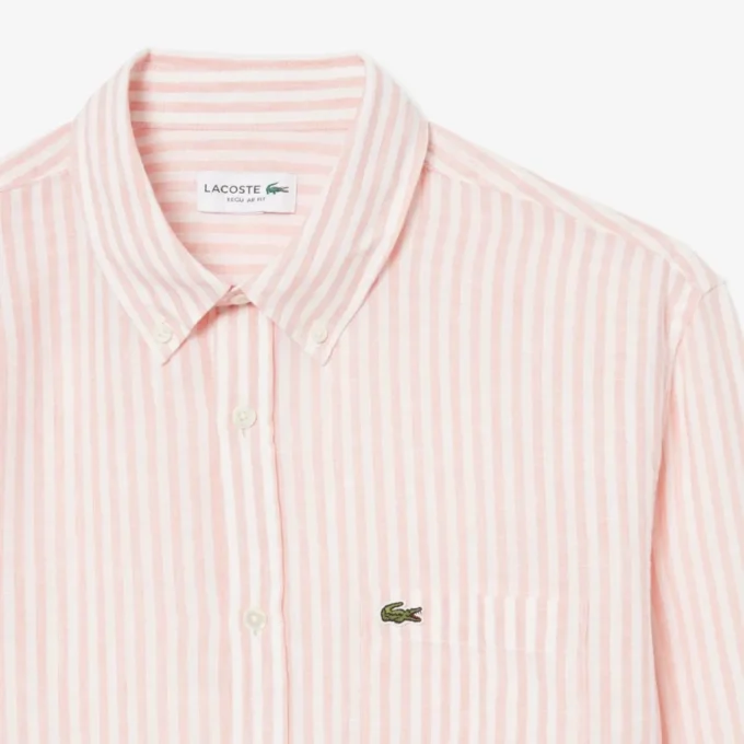 Camisa de linho às riscas de corte regular para homem