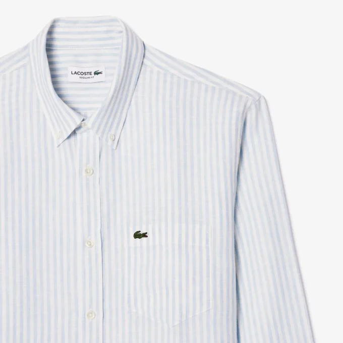 Camisa de linho às riscas de corte regular para homem
