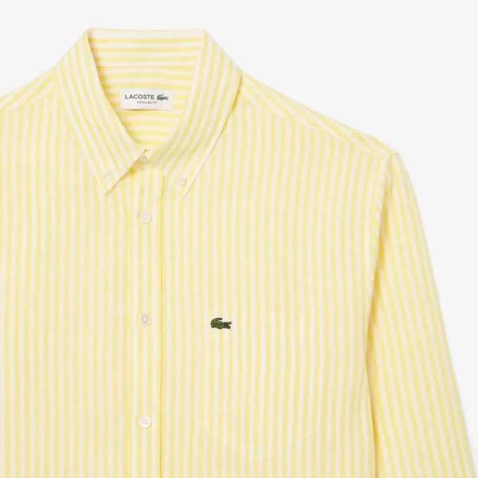 Camisa de linho às riscas de corte regular para homem