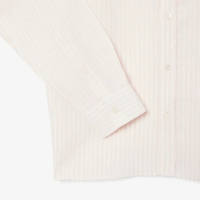 Camisa de linho às riscas de corte regular para homem