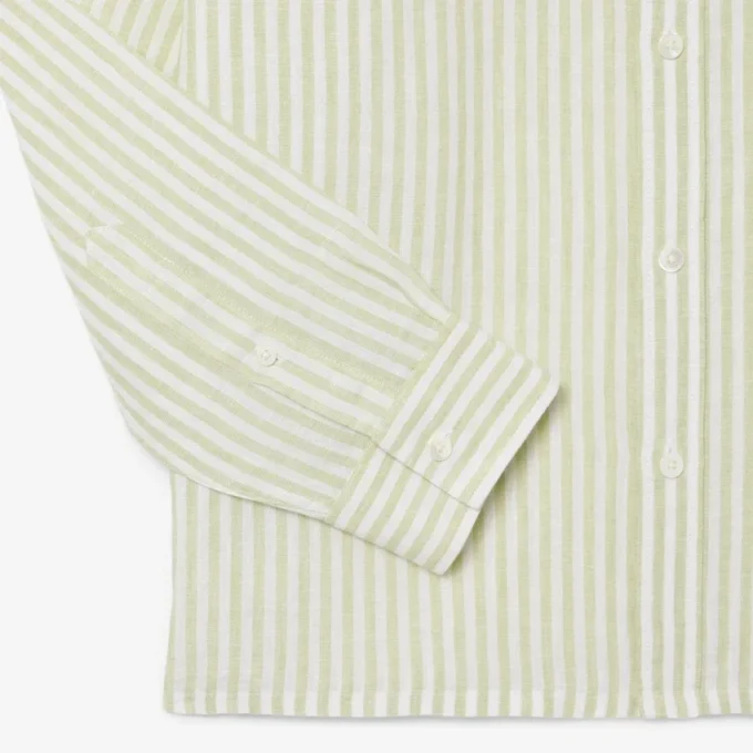 Camisa de linho às riscas de corte regular para homem