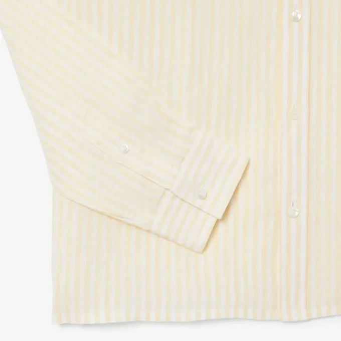 Camisa de linho às riscas de corte regular para homem