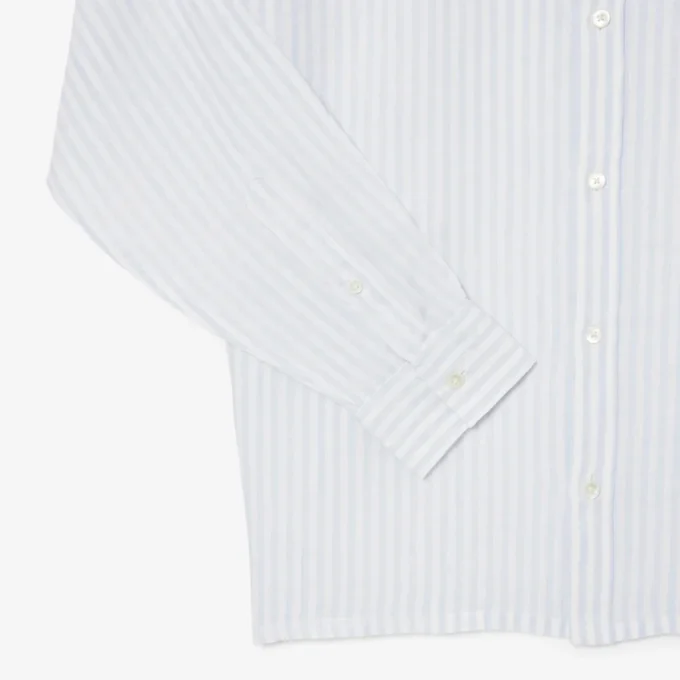 Camisa de linho às riscas de corte regular para homem