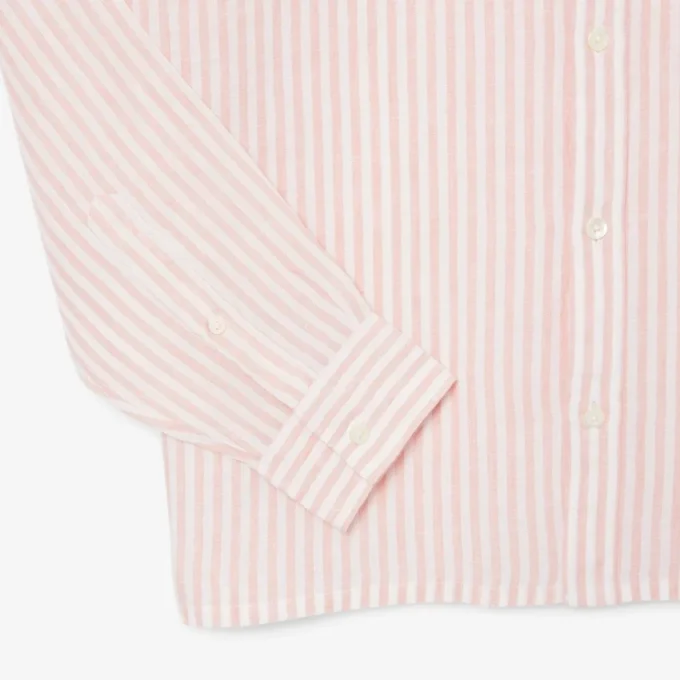 Camisa de linho às riscas de corte regular para homem