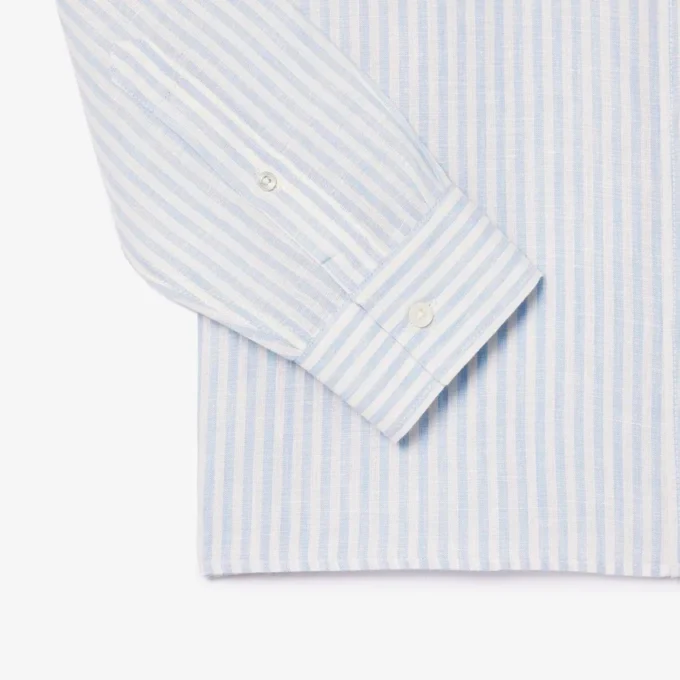 Camisa de linho às riscas de corte regular para homem