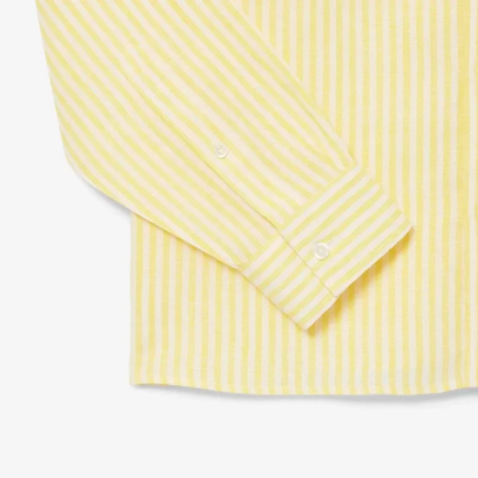 Camisa de linho às riscas de corte regular para homem
