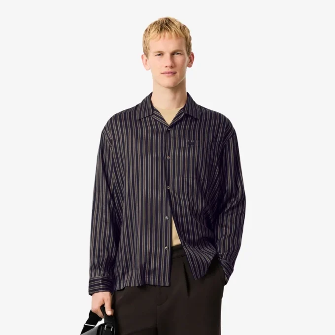 Camisa de lyocell às riscas com corte descontraído para homem