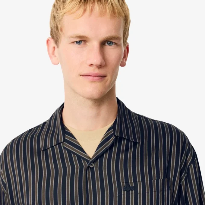 Camisa de lyocell às riscas com corte descontraído para homem