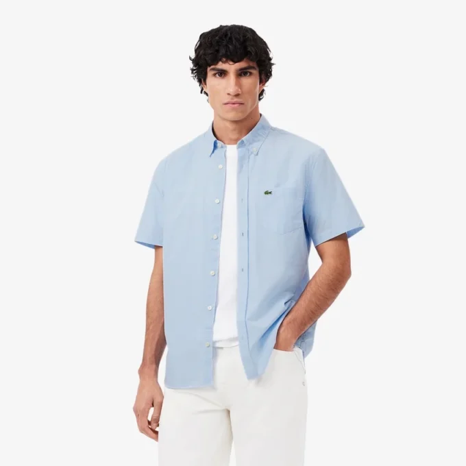 Camisa de manga curta com padrão xadrez para homem, corte regular