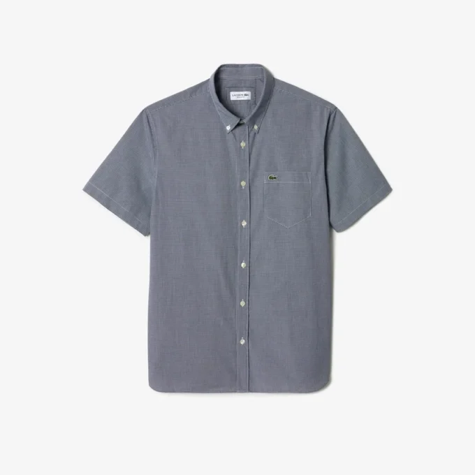 Camisa de manga curta com padrão xadrez para homem, corte regular