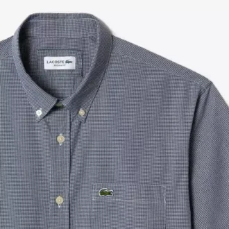Camisa de manga curta com padrão xadrez para homem, corte regular