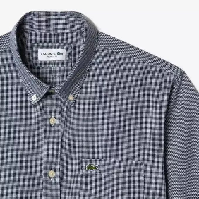 Camisa de manga curta com padrão xadrez para homem, corte regular