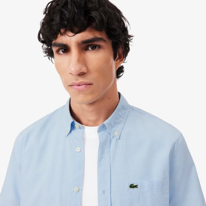 Camisa de manga curta com padrão xadrez para homem, corte regular